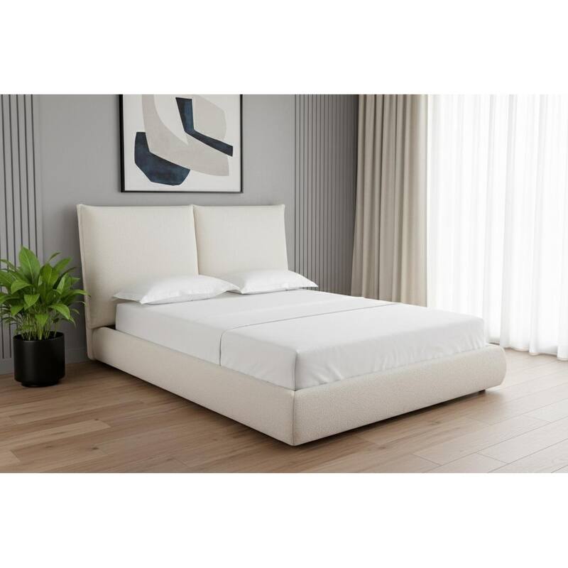 HomeRoots Beige Tufted Boucle Queen Bed Frame - Queen - Beige