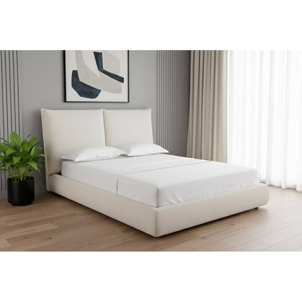 HomeRoots Beige Tufted Boucle Queen Bed Frame