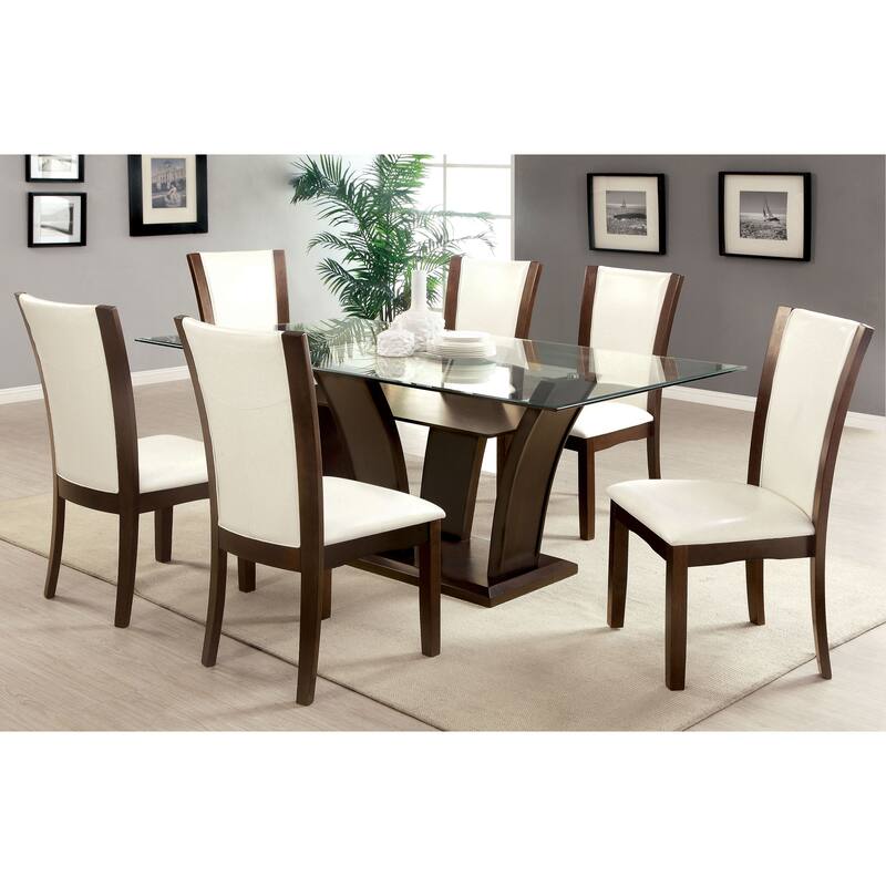 Bind Contemporary Solid Wood Open-Shelf 7-Piece Dining Table Set by Furniture of America - Dark Cherry/White/Clear