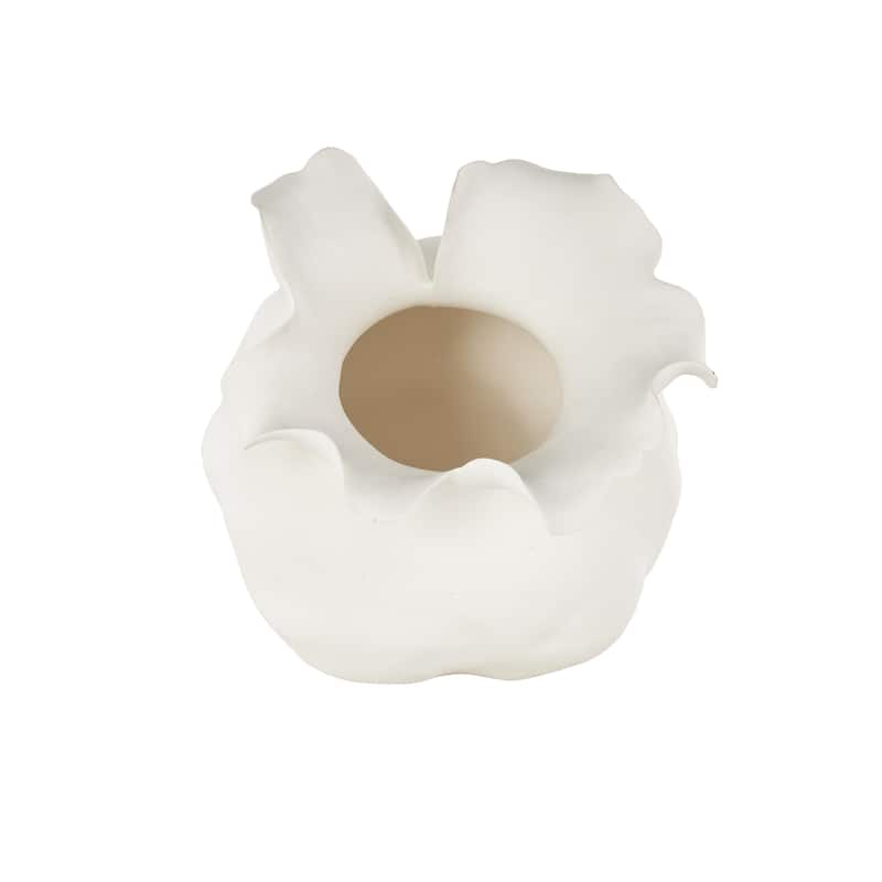 Ceramic Abstract Wide Rounded Floral Shaped Vase with Petal Rim - White or Black - Roche River Decor