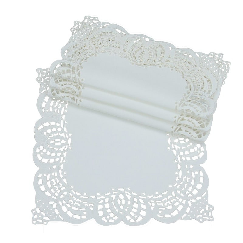 Fancy Flowers-8 x 8"-Doilies-Set of 4 - 8 x 8 - Off-White