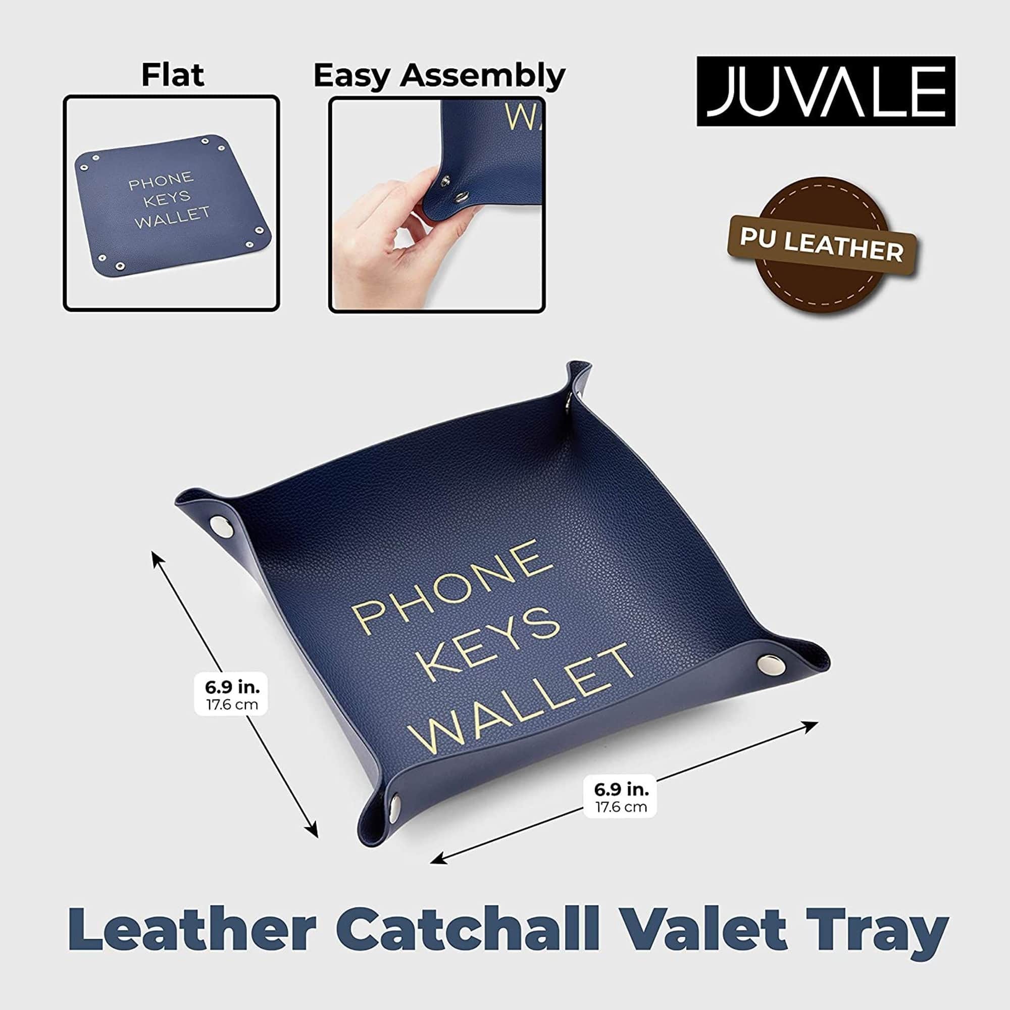 Juvale Leather Catchall Valet Tray for Phone, Keys, Wallet (Navy Blue ...