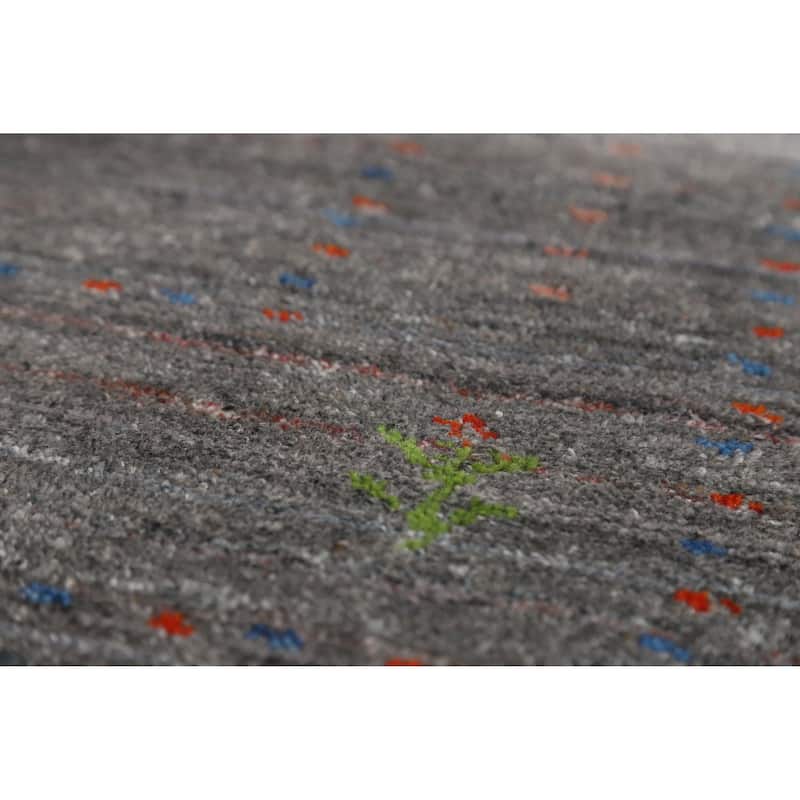 Hand Knotted Oriental 100% Wool Carpet Tribal Tribal Greys & Charcoal Gabbeh Area Rug - 5' 9'' X 4' 1''