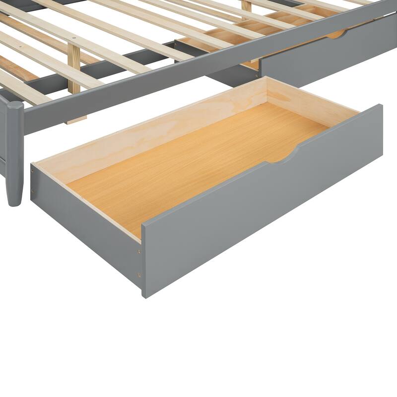 Queen Size Platform Bed With with 2 Big Drawers and Twin XL Size Trundle