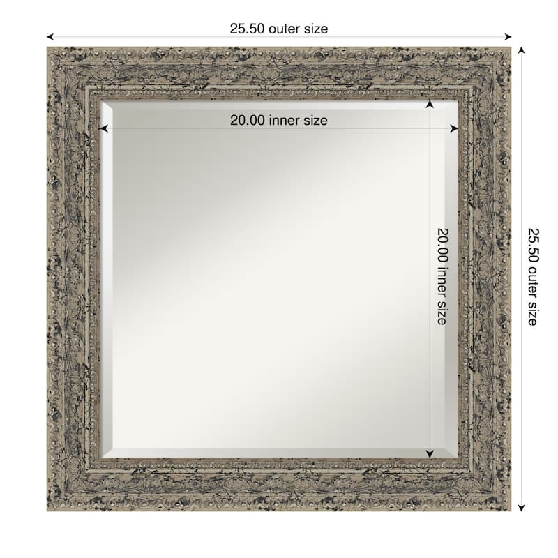 Attic Aged Beveled Wood Framed Bathroom Vanity Wall Mirror - 26 x 26 in - Attic Aged Silver