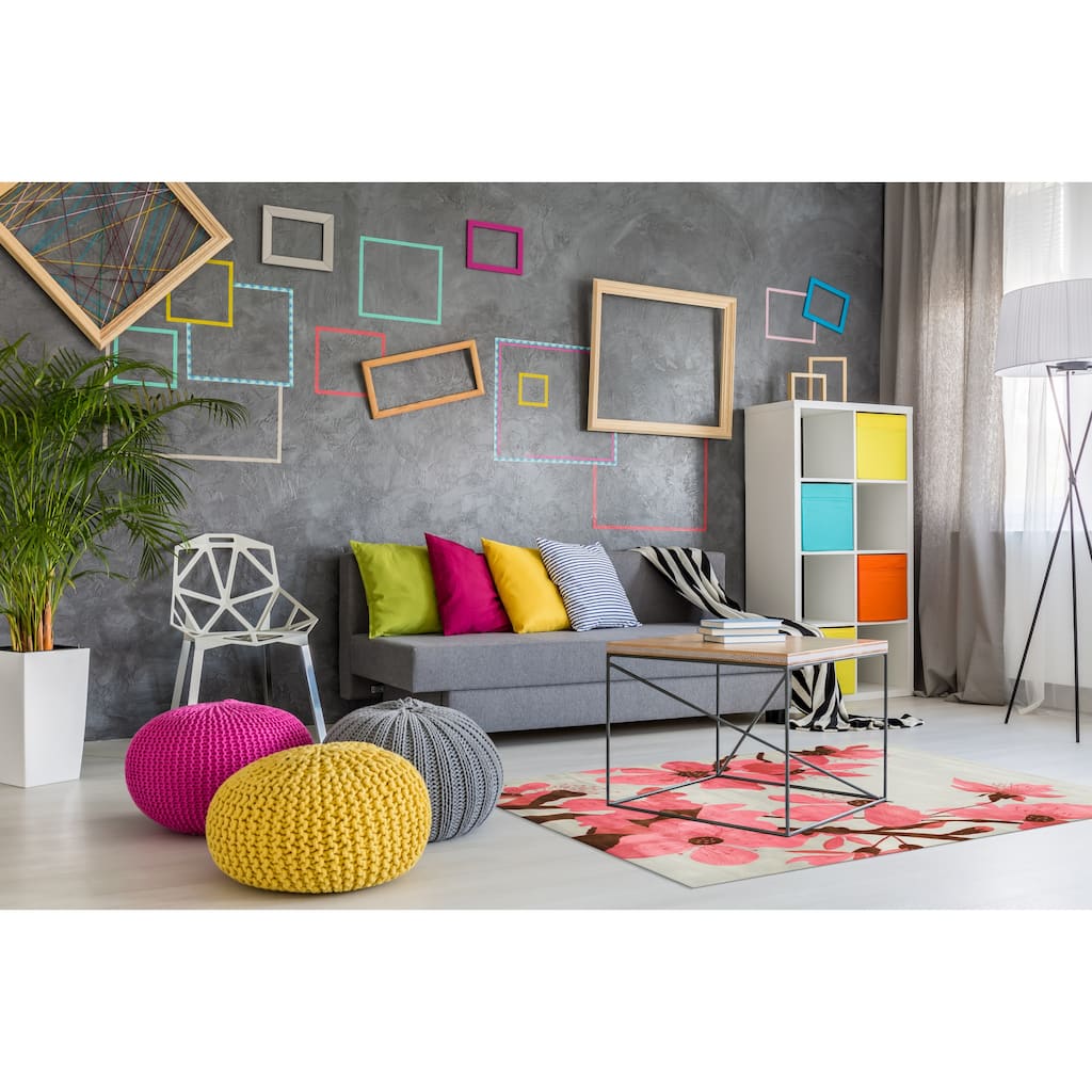 Hand-tufted Wool Blue Transitional Floral Jasmine Rug - 7'9" x 9'9"