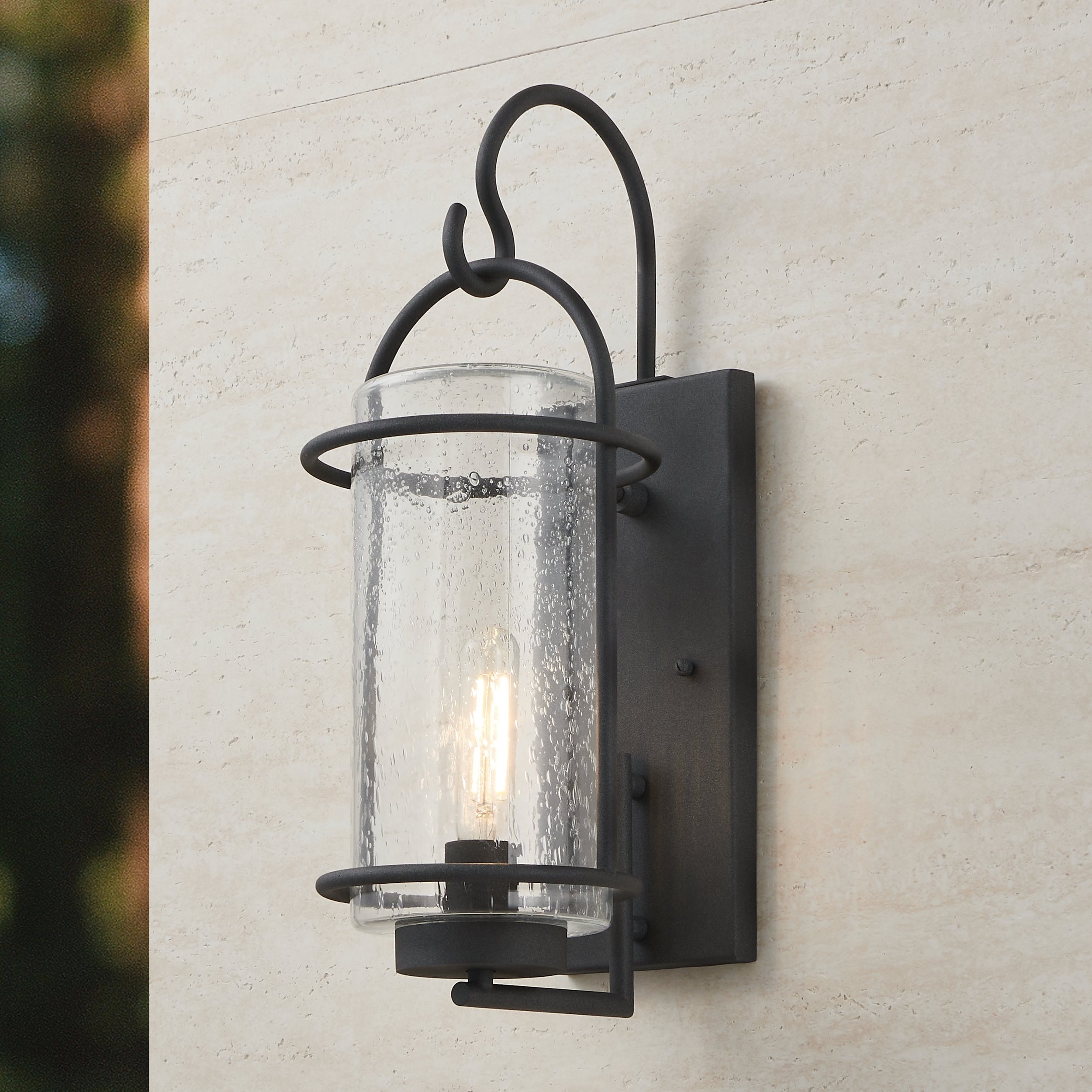 Thesis Taplow 18-inch 1-light Weathered Zinc Exterior Wall Sconce with Clear Seeded Glass Shade