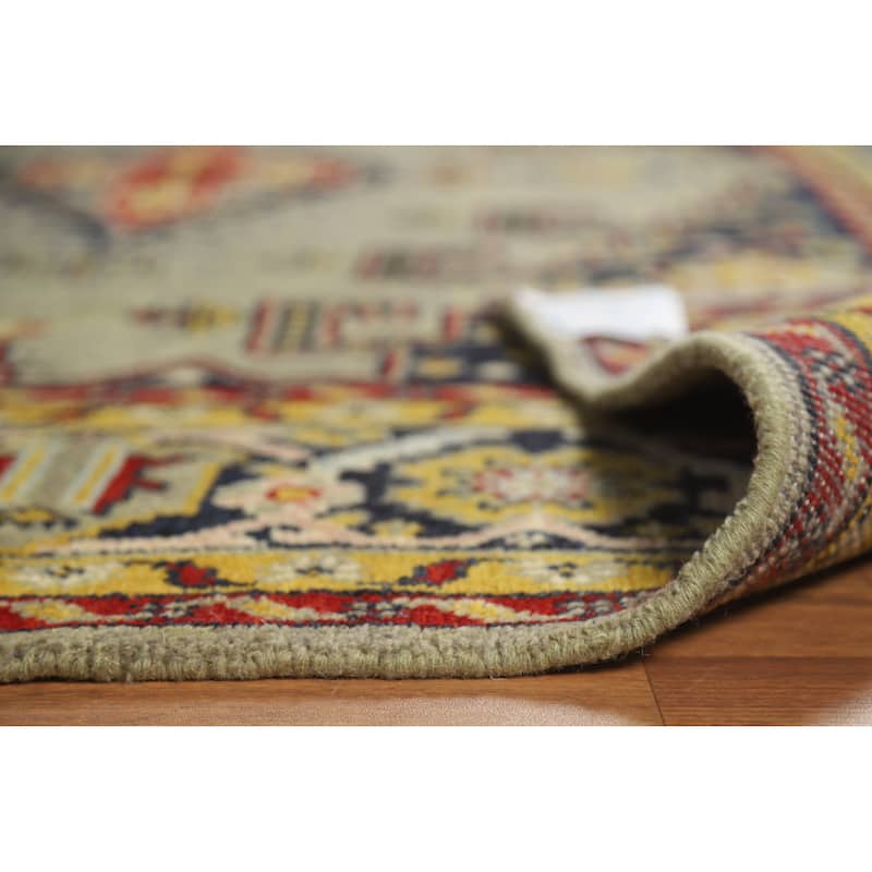 Green Geometric Viss Indian Area Rug Hand-Knotted Wool Carpet - 8'7" x 11'9"