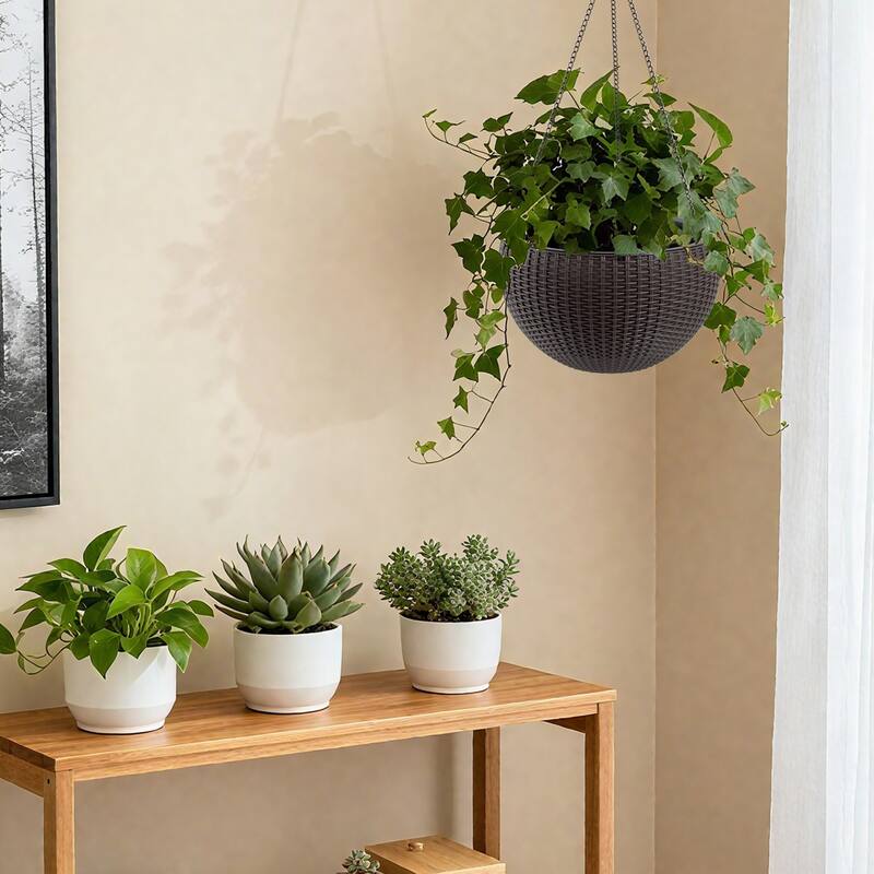 13.4 inch Self-Watering Hanging Rattan-Inspired Planter Large Capacity, Root-Rot Resistant Water Storage