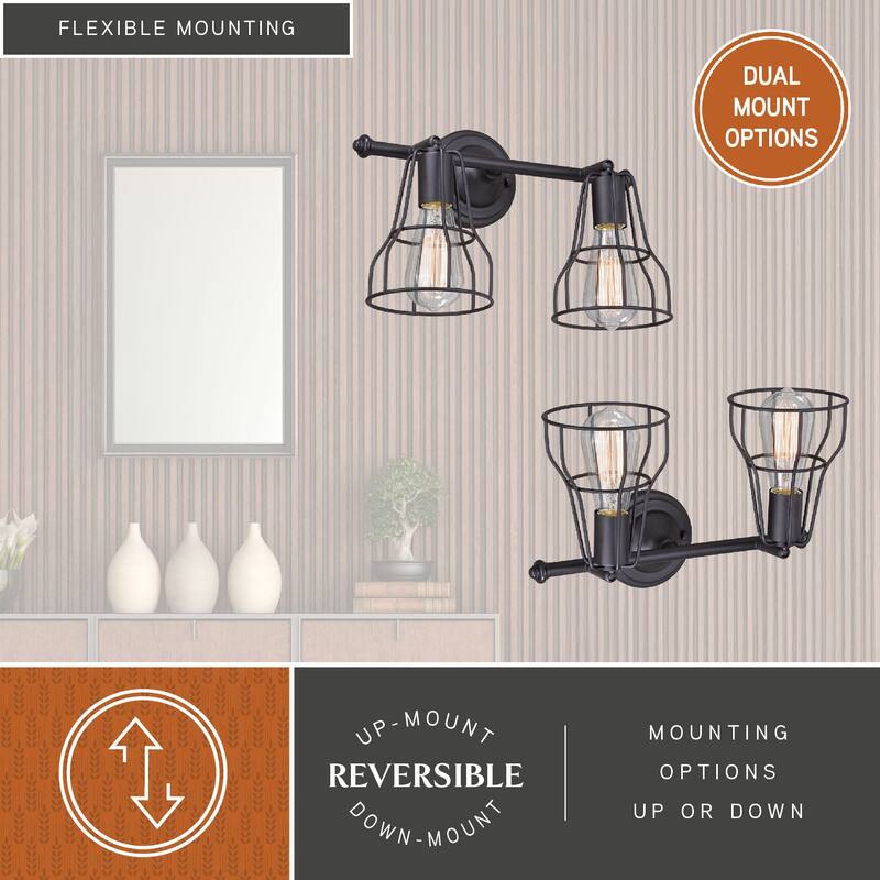 Clybourn 2 Light Bronze Adjustable Wire Cage Bathroom Vanity Fixture - 14.25-in W x 9.75-in H x 8.25-in D