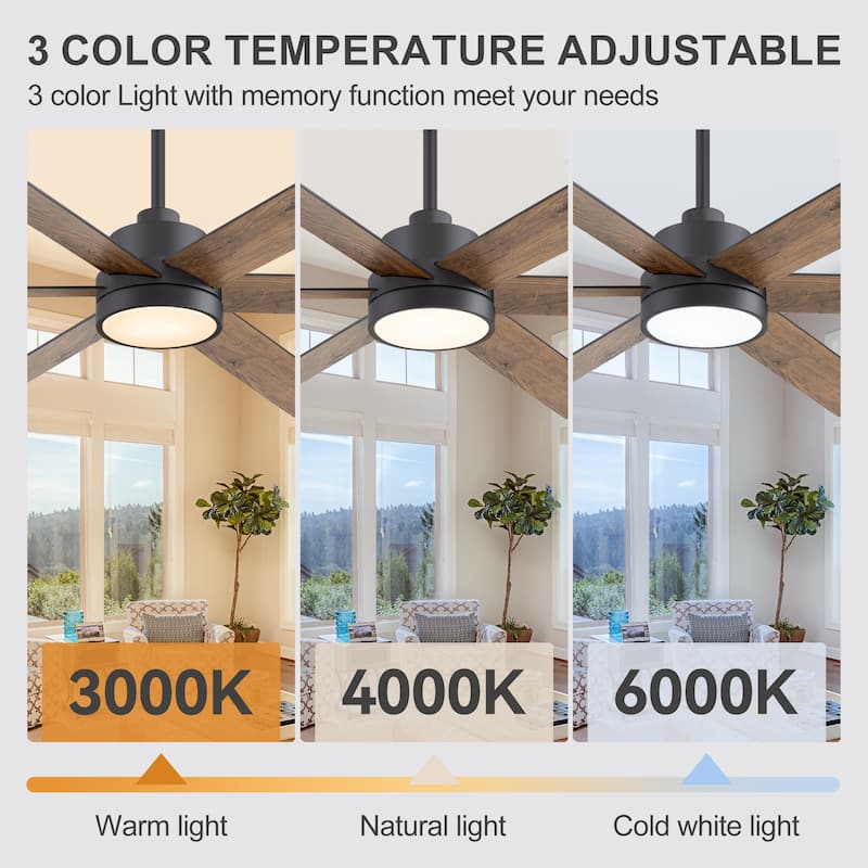 42/48/52/56/60/65-IN LED Ceiling Fan with Light Kit and Remote(5/6/7/8-Blade)