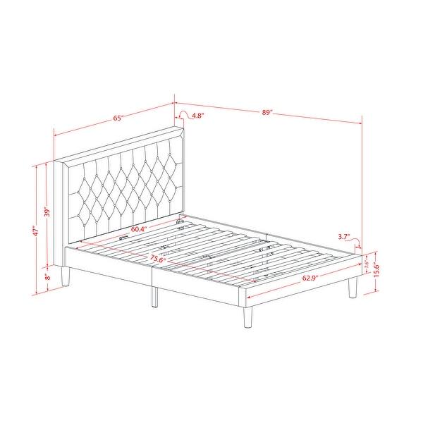dimension image slide 2 of 3, 3 Pc Bed Set - Bed Frame with Brown Linen Fabric Padded - Button Tufted Headboard - 2 Wooden Nightstand (Bed Size Options)