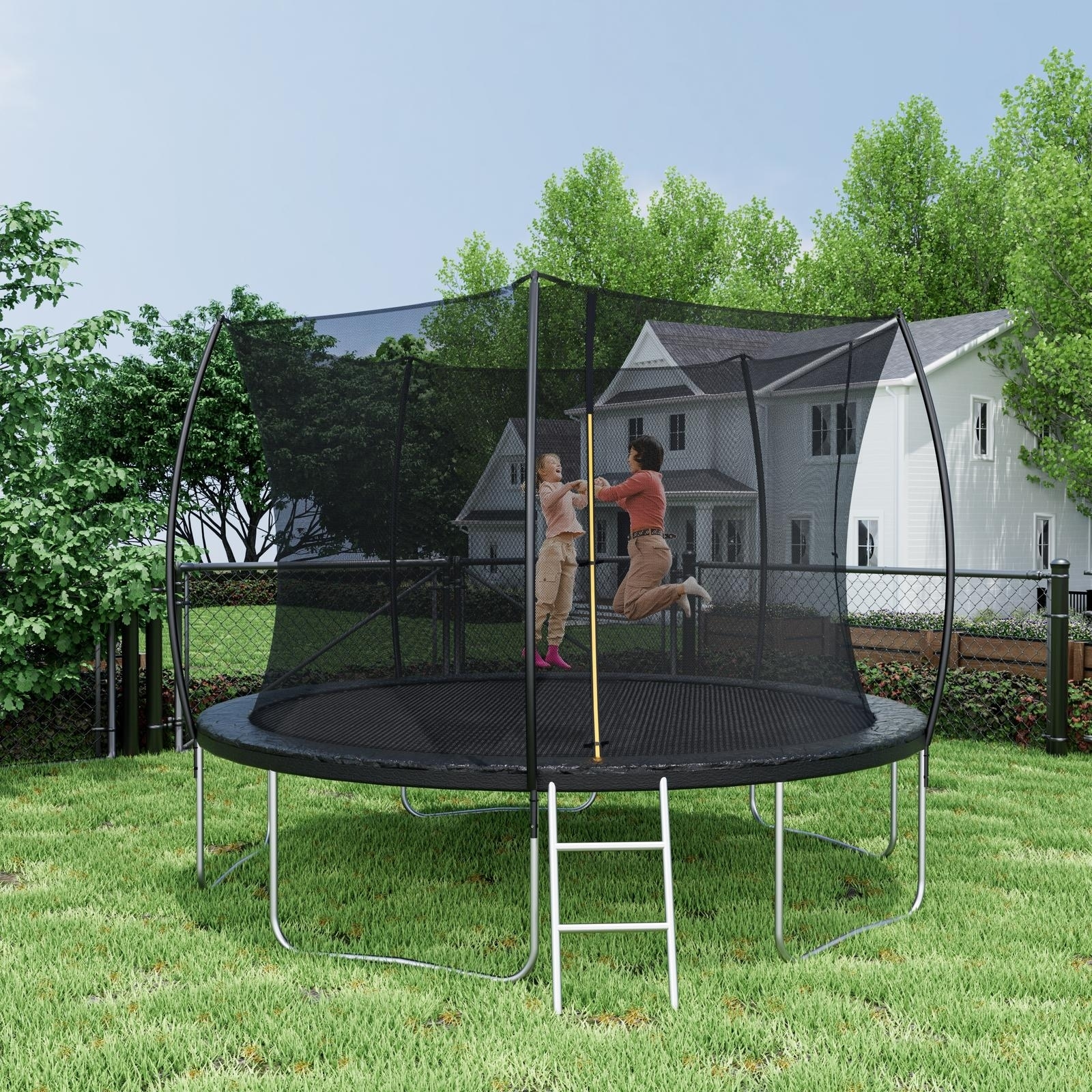 12FT Trampoline with Curved Poles,Safety Net,Ladder,Double-Sided