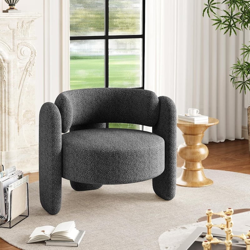 Modern Chenille Accent Chair,Round Corner Side Sitting Lounge Armchair for Bedroom - Grey