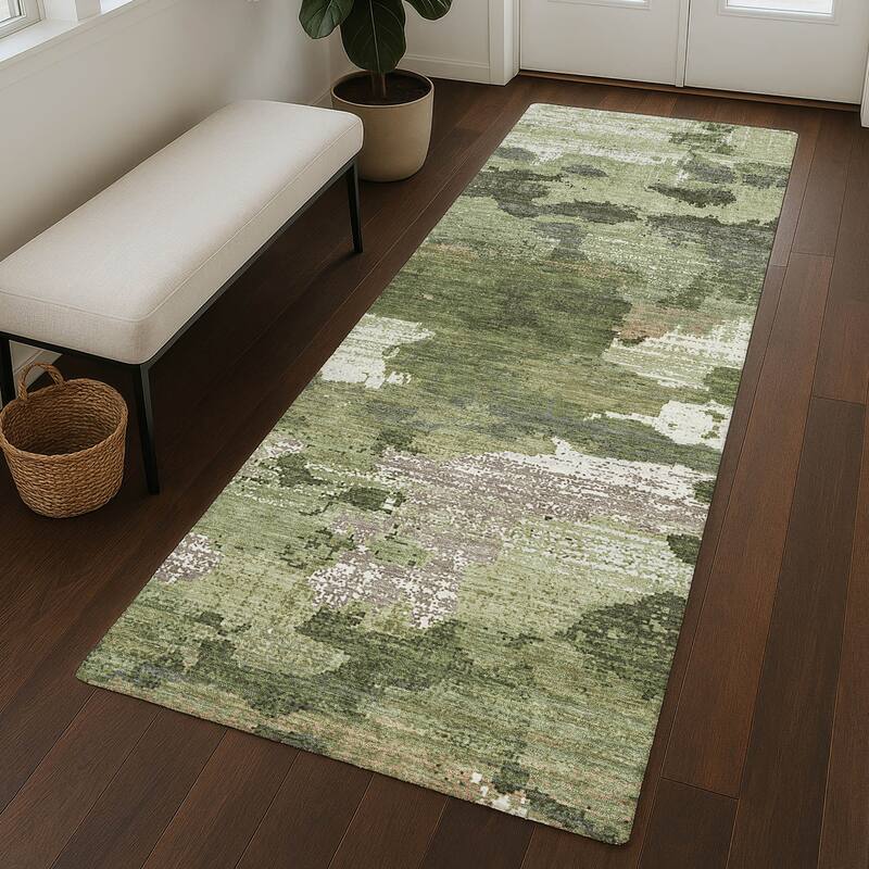 Machine Washable Indoor/ Outdoor Abstract Casual Chantille Rug