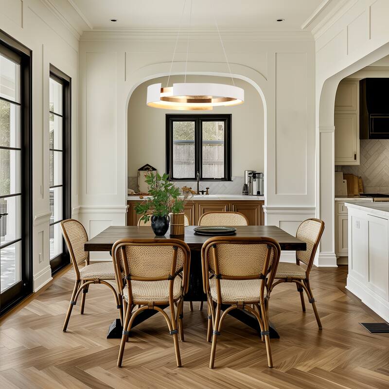 Modern 1-Light Black Gold LED Chandelier Round Metal Pendant Lights for Dining Room