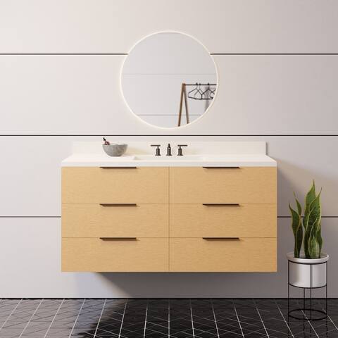 KitchenBathCollection Oslo 48" Floating Wall-Mounted Bathroom Vanity with Matte White Top