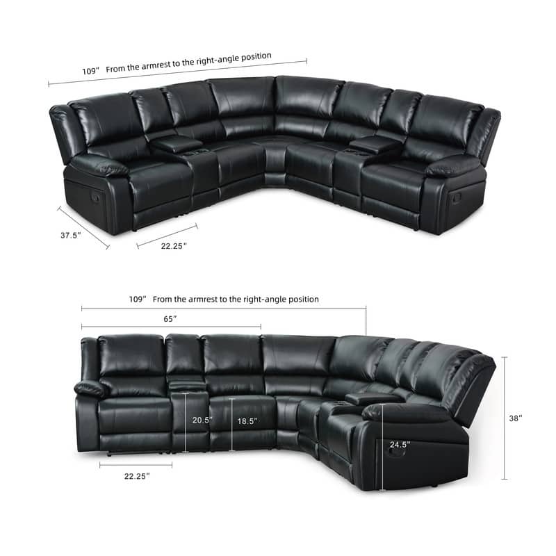 108" W Modern Contemporary Faux Leather 7 Piece Sectional Recliners