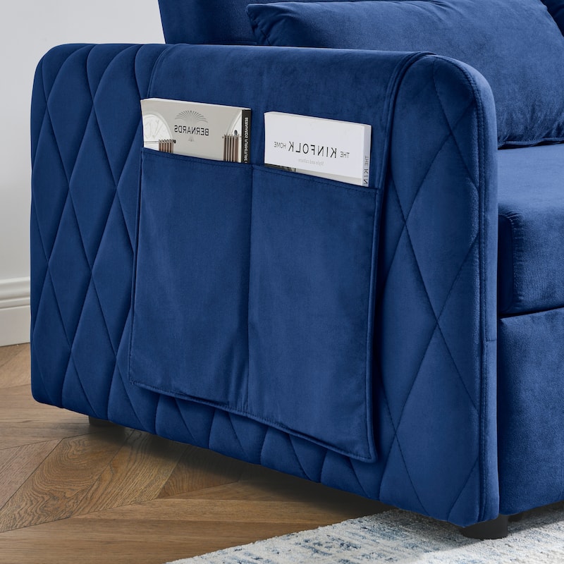 Modern Convertible Velvet Loveseat Sofa Sleeper Sofa Bed with 2 Pillows
