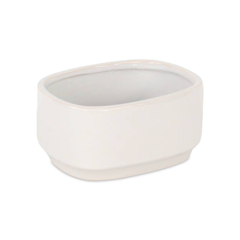 Elegora Wide Curved Rectangular Ceramic Pot - Off White