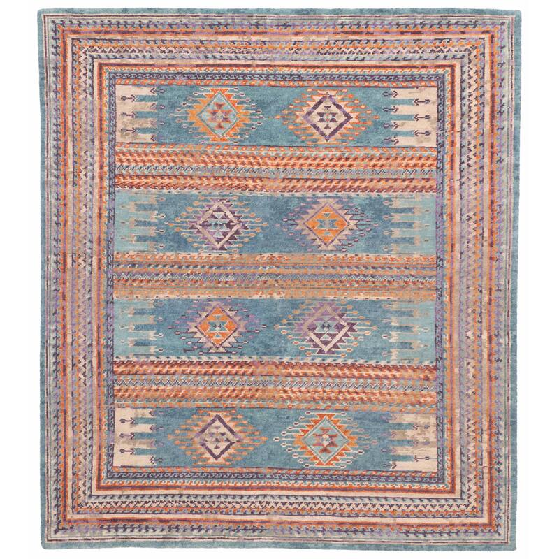 ECARPETGALLERY Hand-knotted Kathmandu Turquoise Wool Rug - 8'6 x 9'9