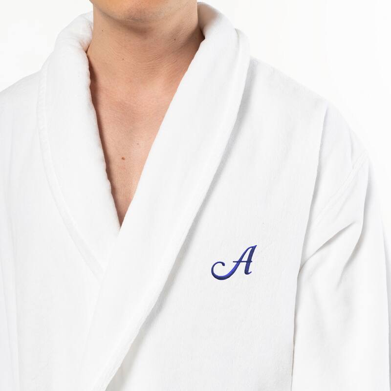 Authentic Hotel and Spa 100% Turkish Cotton Personalized Unisex Anovia Velour Bathrobe - Navy Script Font