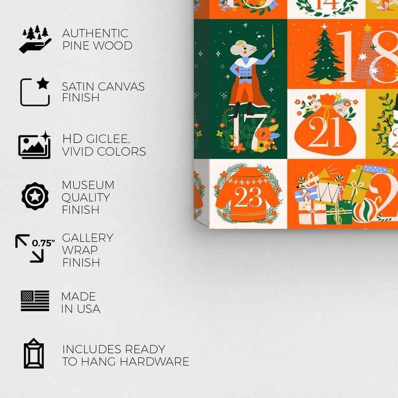 Wynwood Studio Canvas Holiday and Seasonal Christmas Calendar Red Modern & Contemporary Wall Art Canvas Print