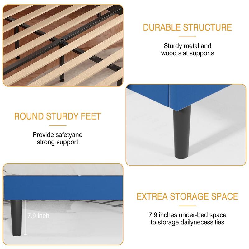 VECELO Upholstered Beds With Diamond Tufted Headboard Platform Bed Frame 7.9'' Under Bed Space