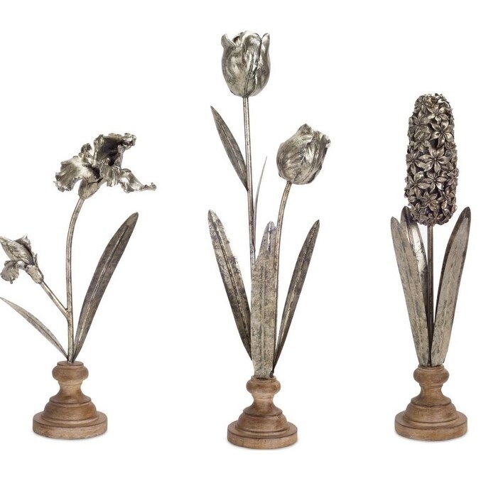 Shop Black Friday Deals On Set Of 3 Brown And Silver Colored Floral Tabletop Centerpieces 22 5 Overstock 20764405