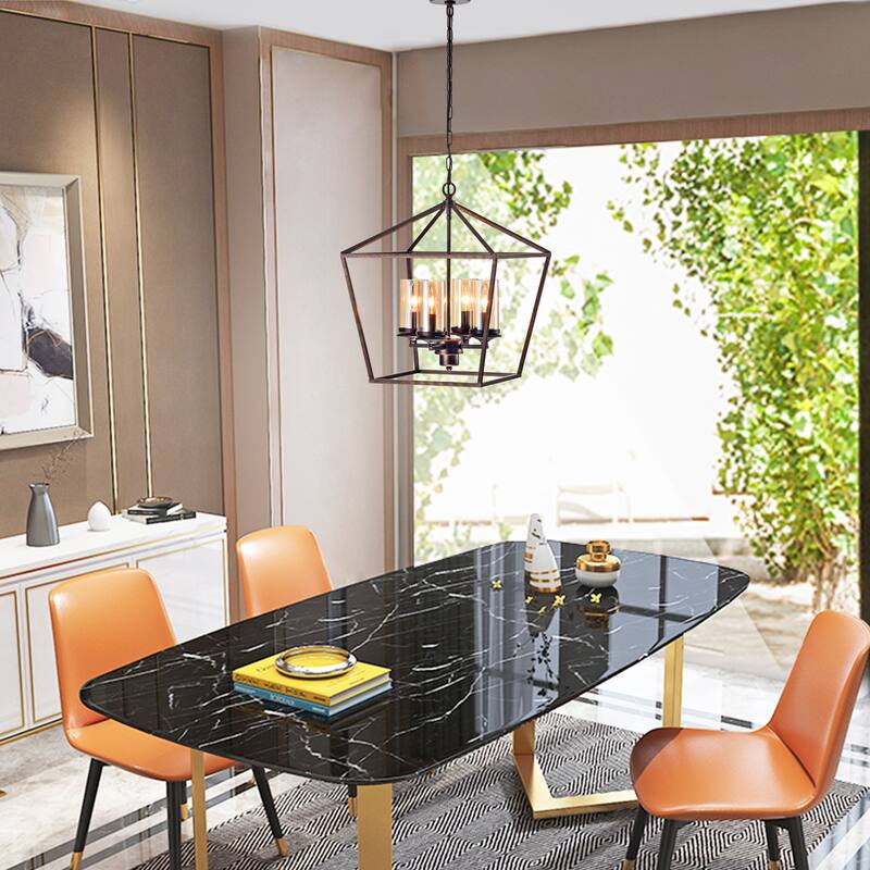 Modern 4-Light Chandelier with Glass Shades - N/A