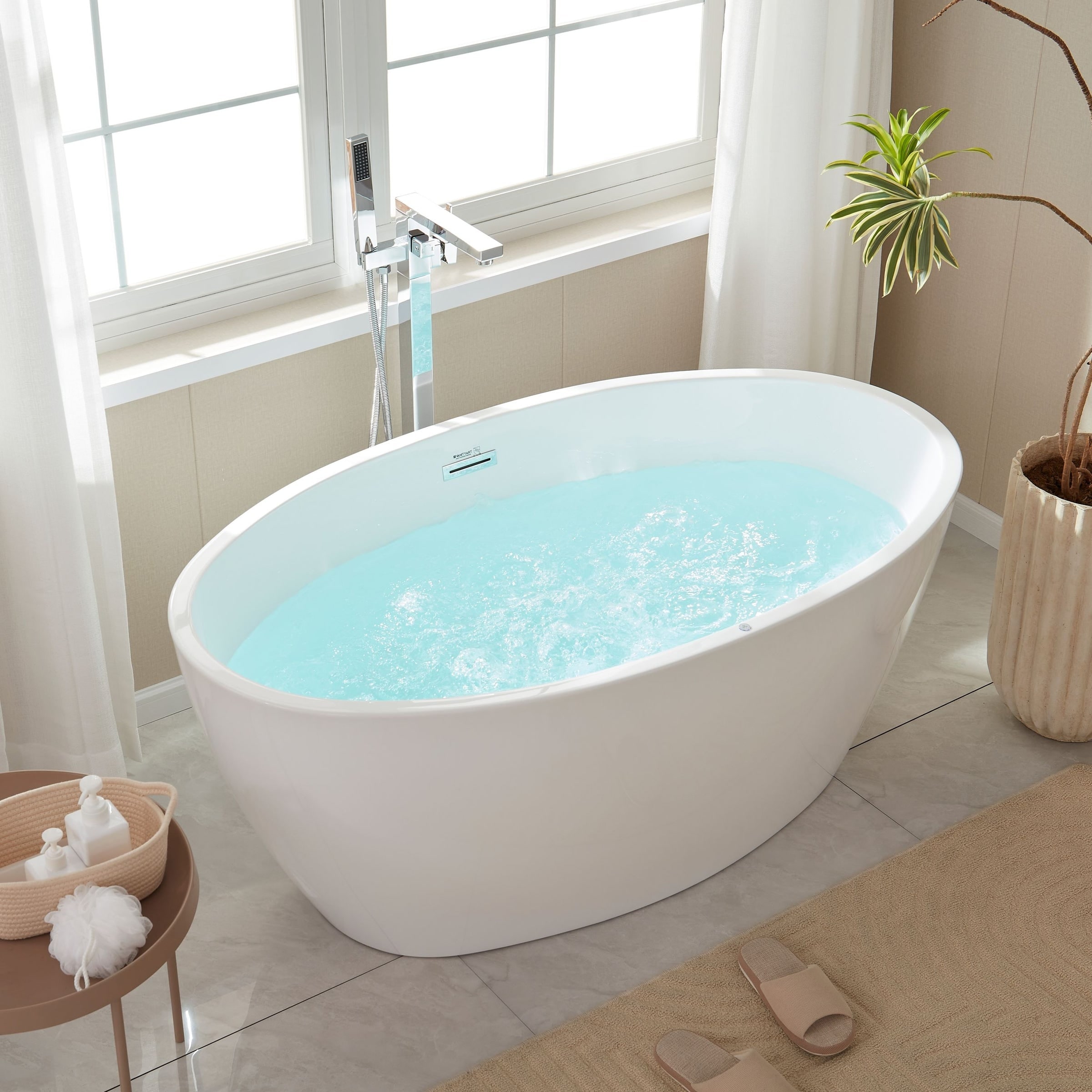 Vanity Art 55 Freestanding Acrylic Soaking Bathtub with Slotted Overflow &  Pop-up Drain with Air Bath Option Available - On Sale - Bed Bath & Beyond -  26428861