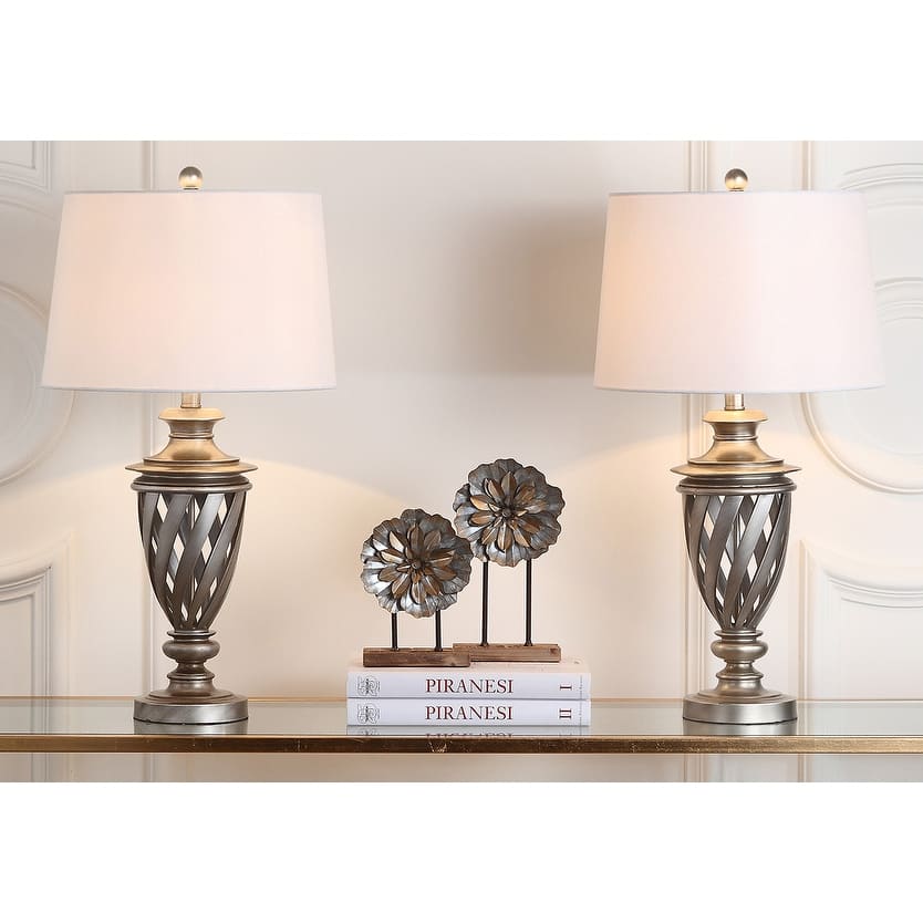 SAFAVIEH Lighting Tarsha 29-inch Urn Antiqued Silver Table Lamp (Set of 2) - 15"x15"x28.5" - 15Wx15Dx29H
