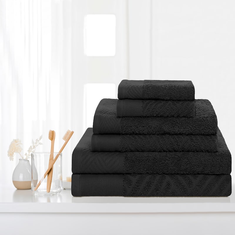 Superior 100-percent Egyptian Cotton Basket Weave 6-Piece Towel Set - Black