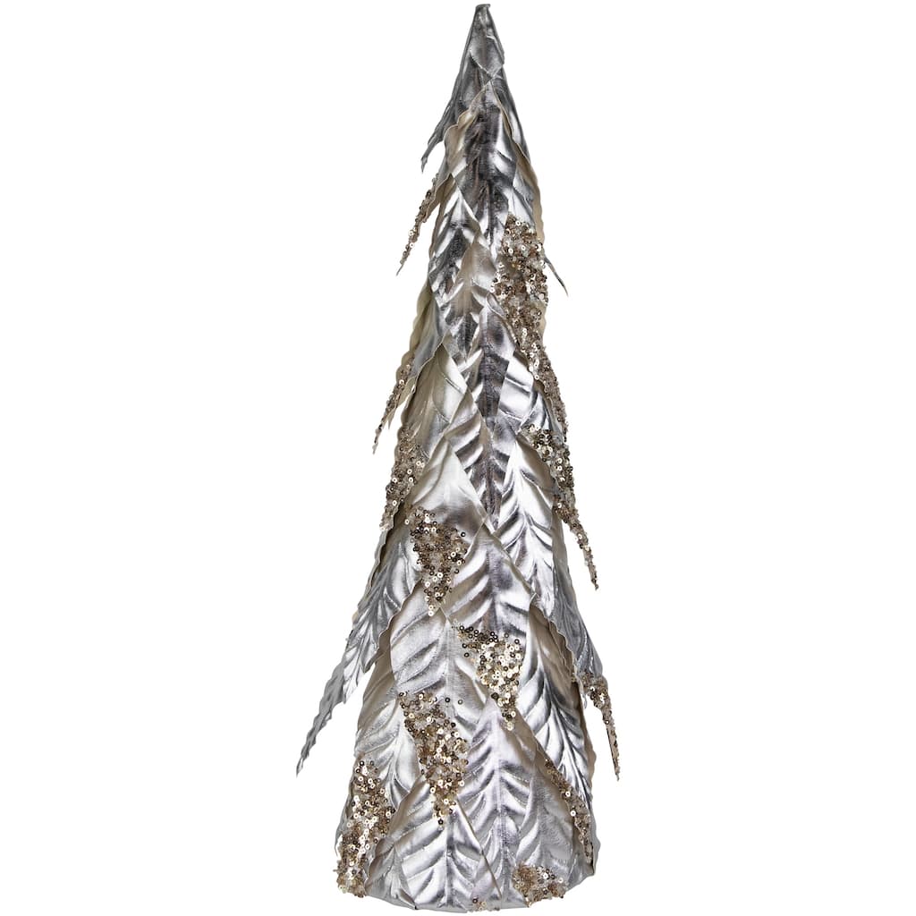 20" Platinum and Champagne Sequins Table-Top Layered Christmas Cone Tree