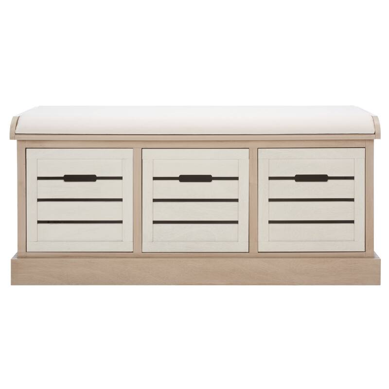 SAFAVIEH Mozella 3-Drawer Cushion Bench - 42" W x 15" D x 20" H - 42Wx15Dx20H