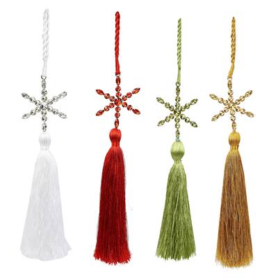 Sevita Multicolored Snowflake Tassel Ornament Hanging Decoration, Set of 4 - 15" x 3" x .2"