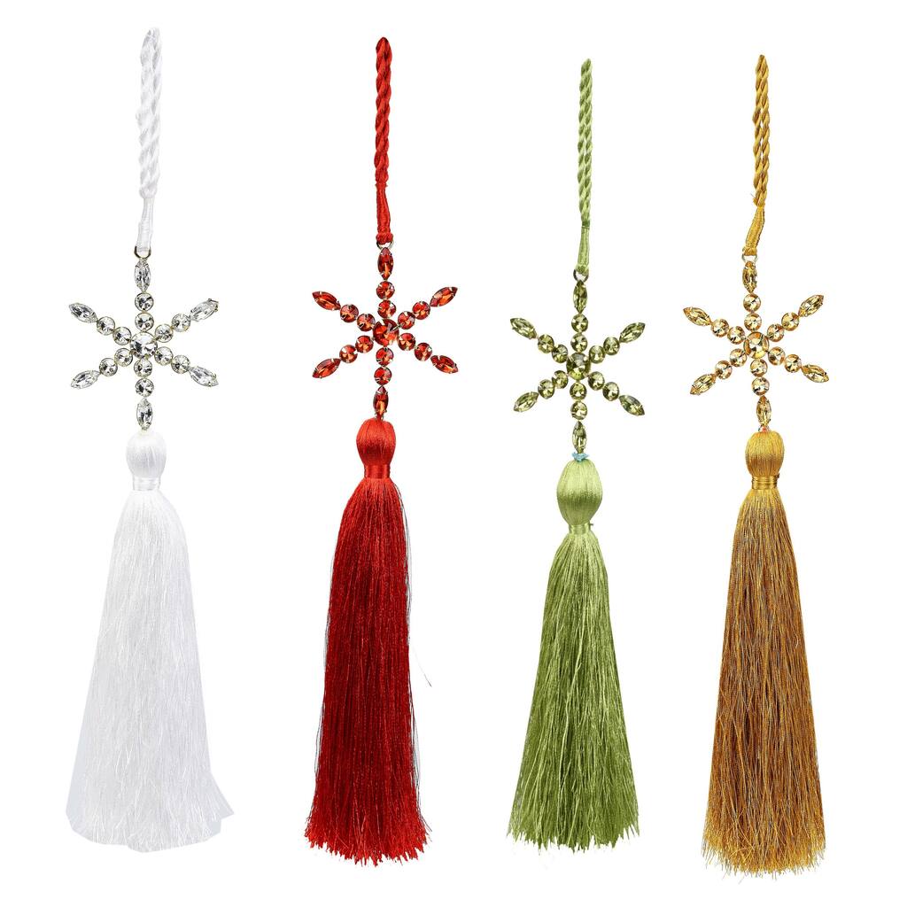 Sevita Multicolored Snowflake Tassel Ornament Hanging Decoration, Set of 4 - 15" x 3" x .2"
