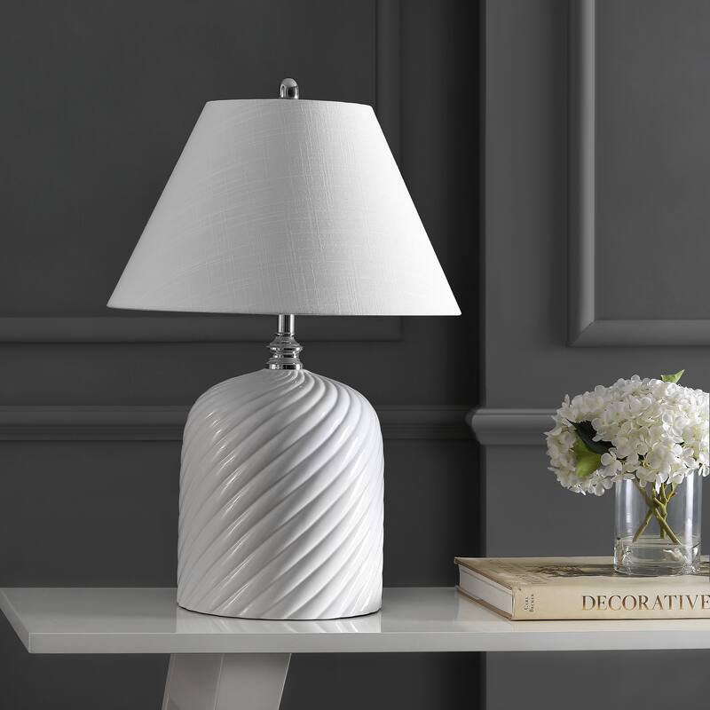 Regency Swirl 28.5" Ceramic Bohemian Glam LED Table Lamp, White by JONATHAN Y