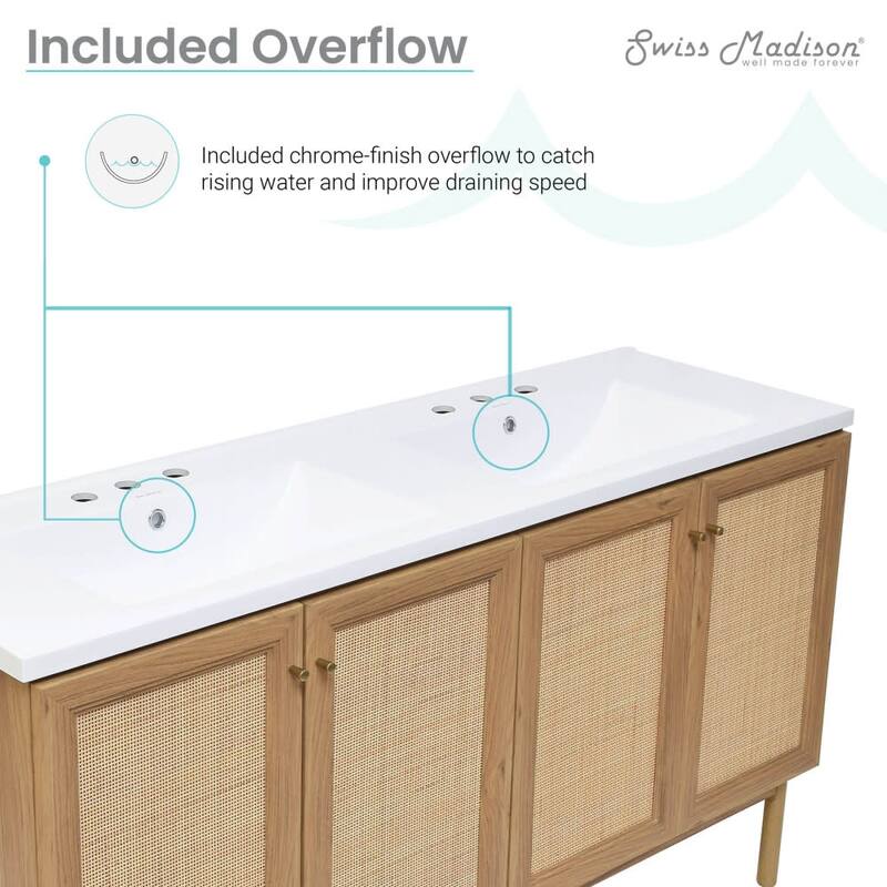 Swiss Madison SM-BV666D-3 Classe 59" Free Standing Double Basin Vanity