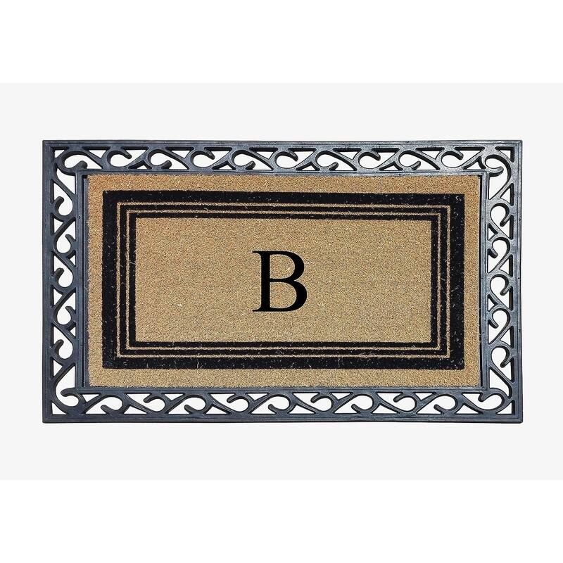 A1HC Natural Coir & Rubber Monogrammed Entrance Door Mats, Non-Slip, Flock Doormat, Thin-Profile Indoor Outdoor Doormat 24"x36" - B