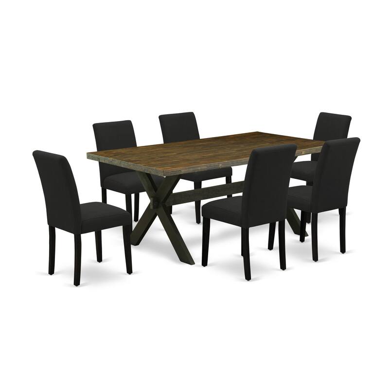 East West Furniture Dining Table Set- a Kitchen Table and Black Linen Fabric Parson Chairs, Wire brushed Black.(Pieces Options)