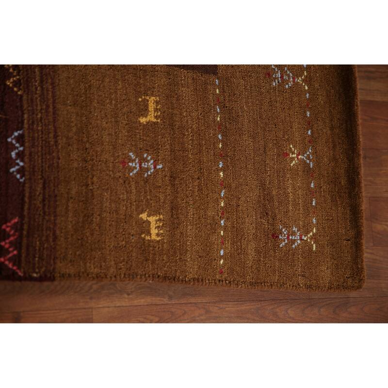 Brown Gabbeh Indian Area Rug Hand-Knotted Wool Carpet - 8'2"x 9'8"