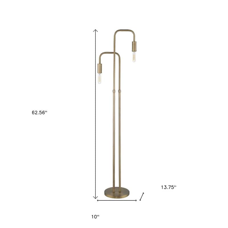 63-Inch Two-Light Torchiere Floor Lamp with Brass Base and Shade - 13.75” x 10” x 62.56”