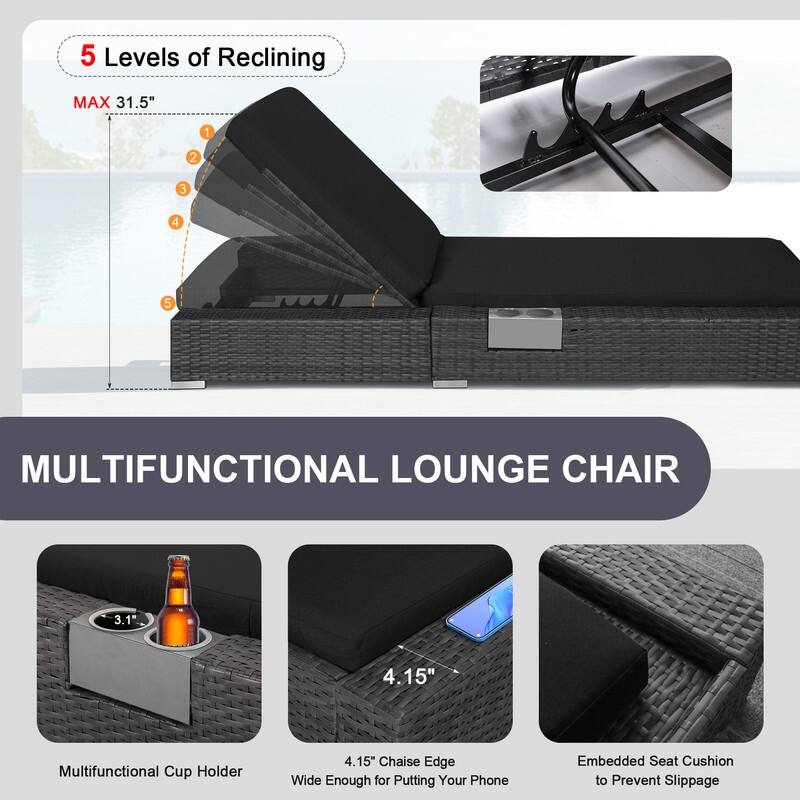 FINCATI Outdoor Patio Wicker Furniture Chaise Lounge Chair Set with Cushion Pool - N/A