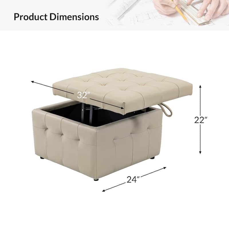 Aurora Genuine Leather Ottoman with Tufted Design by HULALA HOME