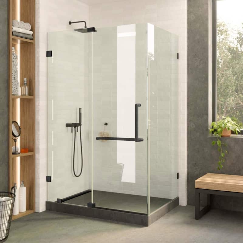 Fine Fixtures Frameless Glass Shower Enclosure - Tempered Glass - 40" x 28" - Black