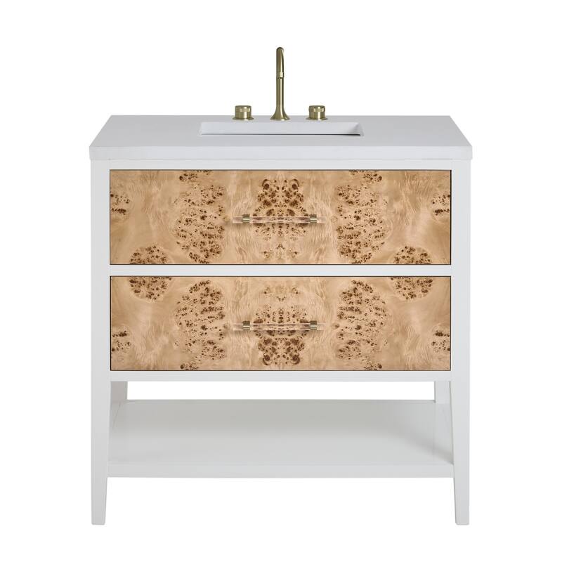 James Martin Vanities D804-V36-3WZ Olena 36" Single Basin Wood Vanity - Polished White / Light Mappa Burl - Painted