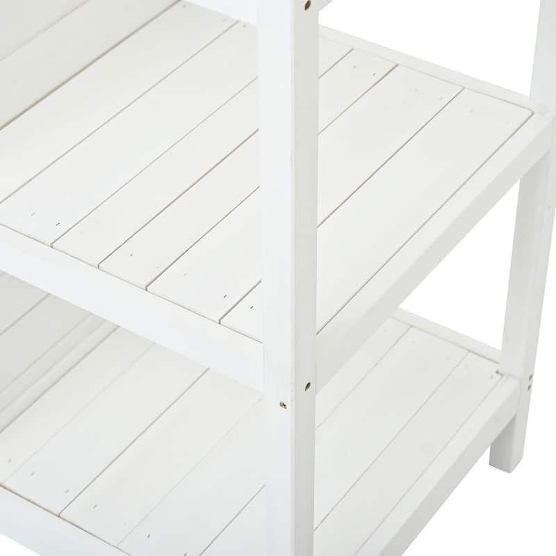 Outdoor Garden Wooden Rustic Potting Bench Table, Patio Storage Cabinet Garden Shed with 2 Drawers, Cabinet and Open Shelves