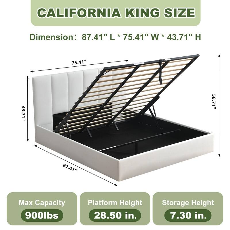 Modern Upholstered Lift-Up Storage Platform Bed with Headboard