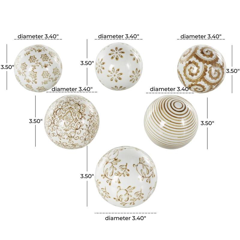 Ceramic Floral Glossy Orbs & Vase Filler with Varying Floral and Scroll Patterns - Set of 6 Black - Roche River Decor